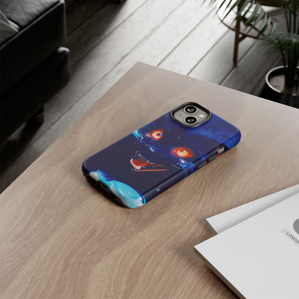 Demon Cat Phone Case — Glowing Blue Feline Tough Case